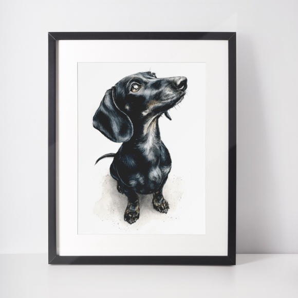 Watercolor Black Dachshund Dog Portrait Art Print – Unframed Fine Art Poster - Picture 3 of 5